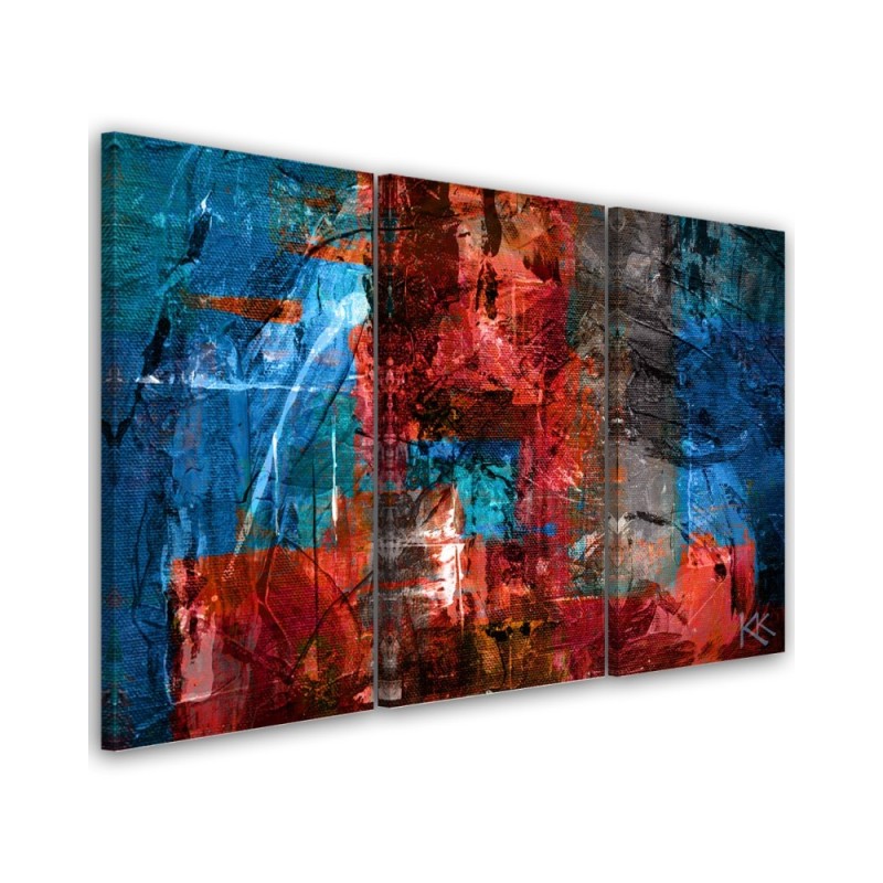 Canvas print 3-part modern - Red abstraction hand-painted | FEEBY