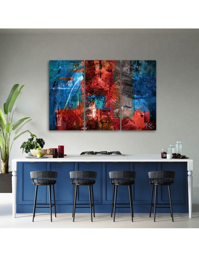 Canvas print 3-part modern - Red abstraction hand-painted | FEEBY