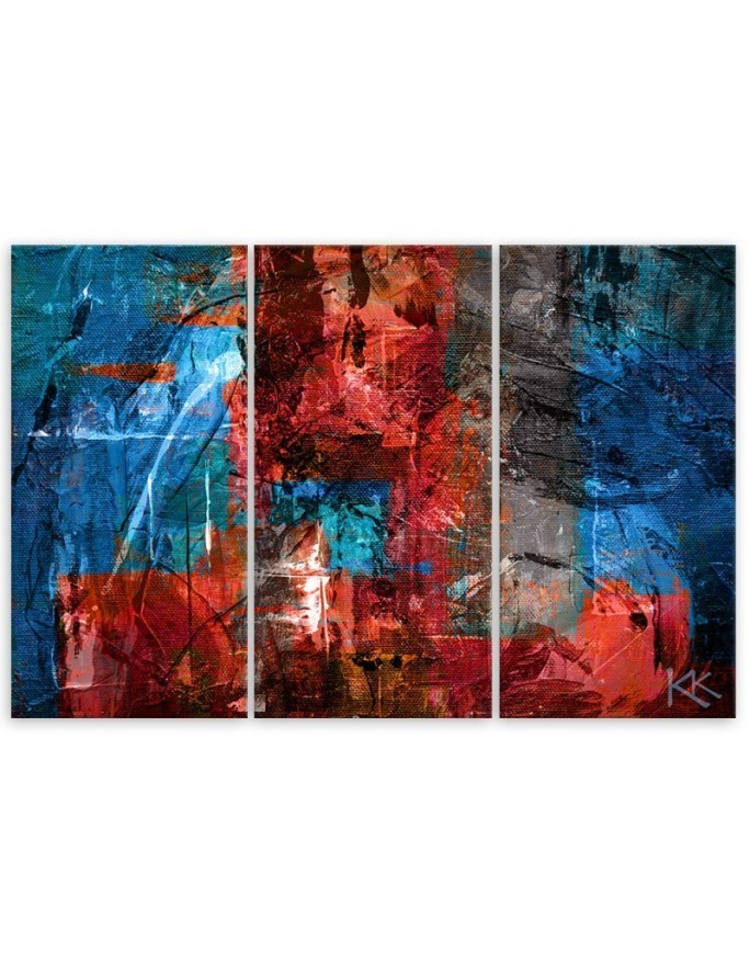 Canvas print 3-part modern - Red abstraction hand-painted | FEEBY