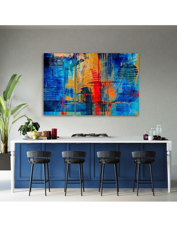 Wall art printed on canvas - Blue abstract hand-painted | FEEBY