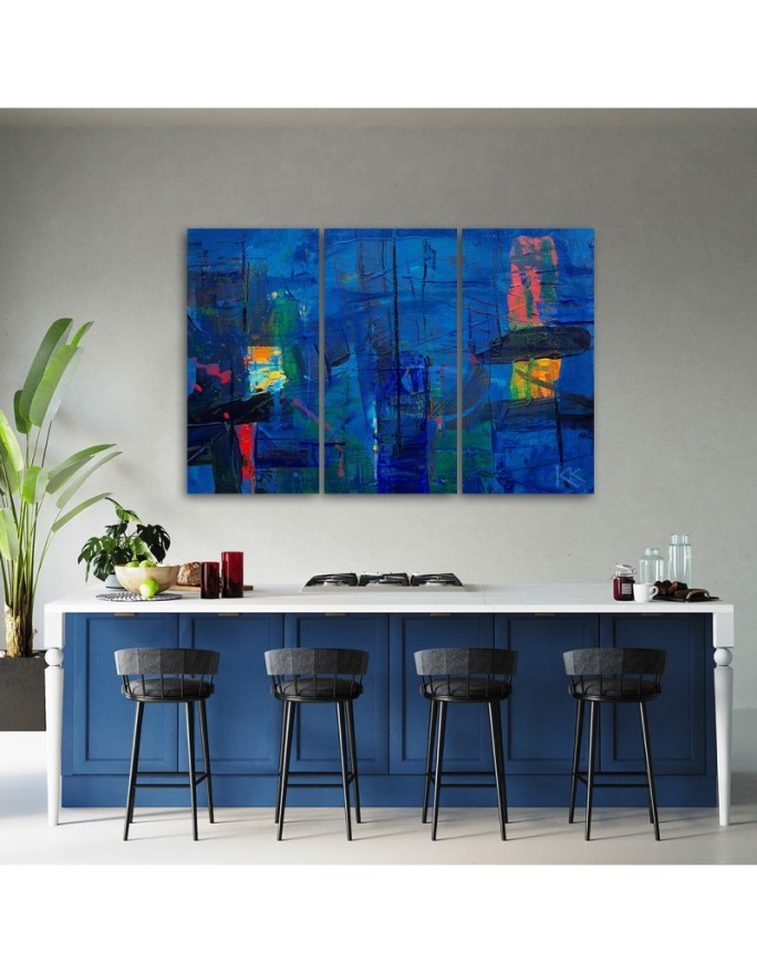 Wall painting for living room - Blue abstraction hand-painted | FEEBY