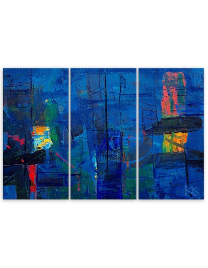 Wall painting for living room - Blue abstraction hand-painted | FEEBY