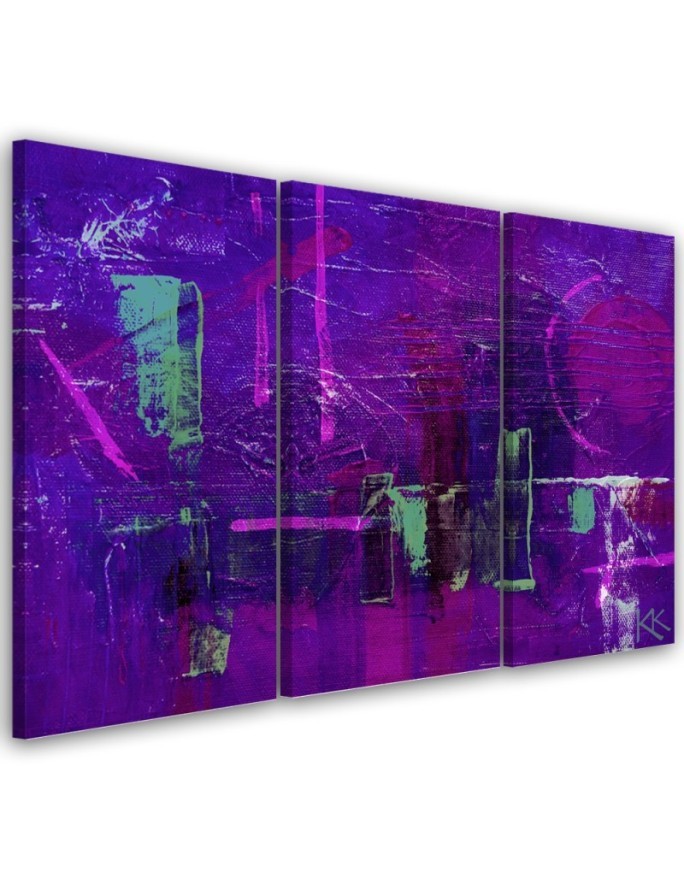 Tryptic painting print for wall - Purple abstraction hand painted | FEEBY