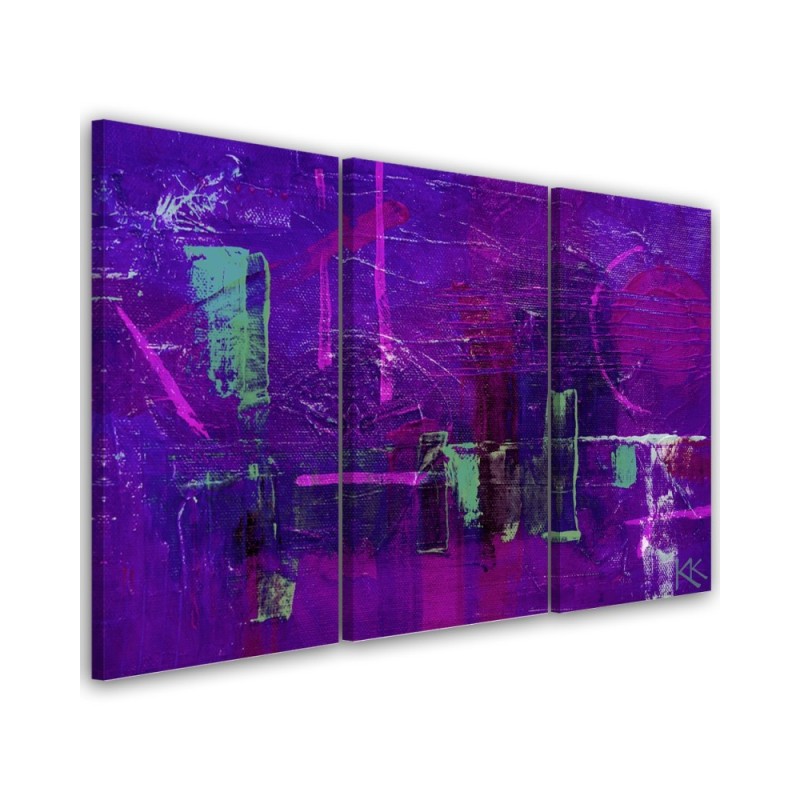Tryptic painting print for wall - Purple abstraction hand painted | FEEBY
