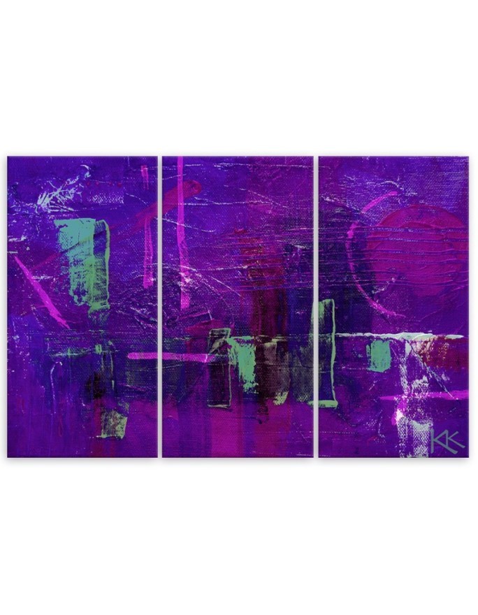 Tryptic painting print for wall - Purple abstraction hand painted | FEEBY
