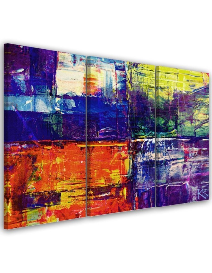 Triptych painting for boy's room - Colourful abstraction hand painted | FEEBY