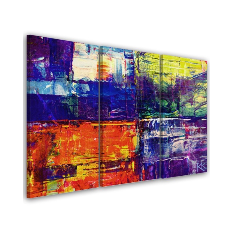 Triptych painting for boy's room - Colourful abstraction hand painted | FEEBY
