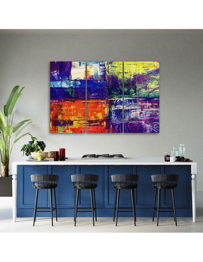 Triptych painting for boy's room - Colourful abstraction hand painted | FEEBY