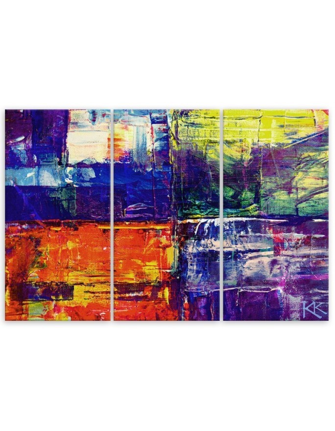 Triptych painting for boy's room - Colourful abstraction hand painted | FEEBY