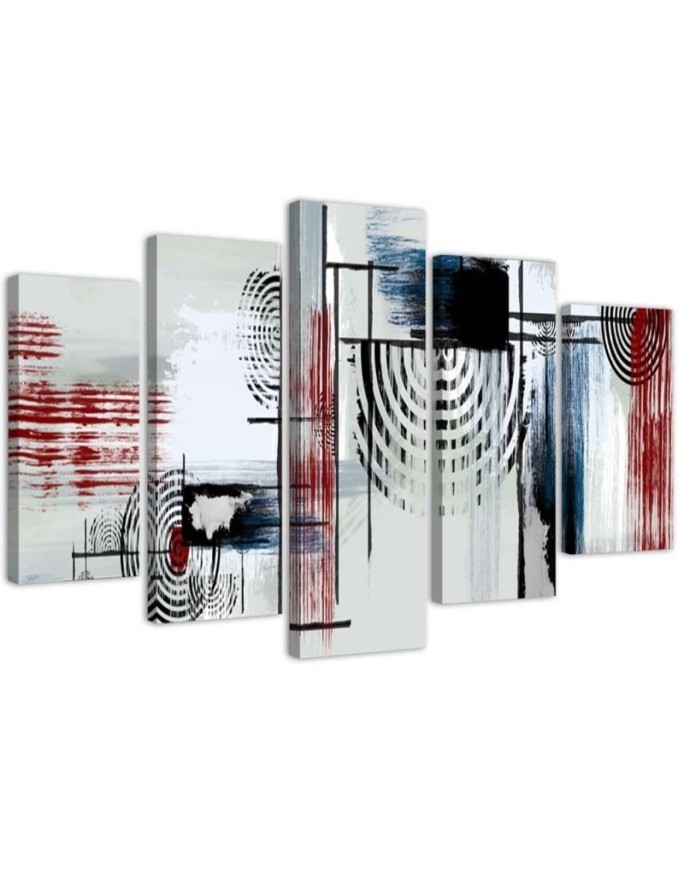 5 Piece Canvas print on canvas - Red grey abstract | FEEBY