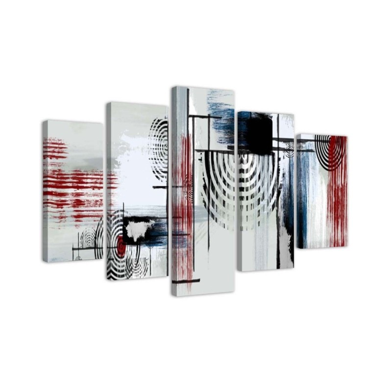 5 Piece Canvas print on canvas - Red grey abstract | FEEBY