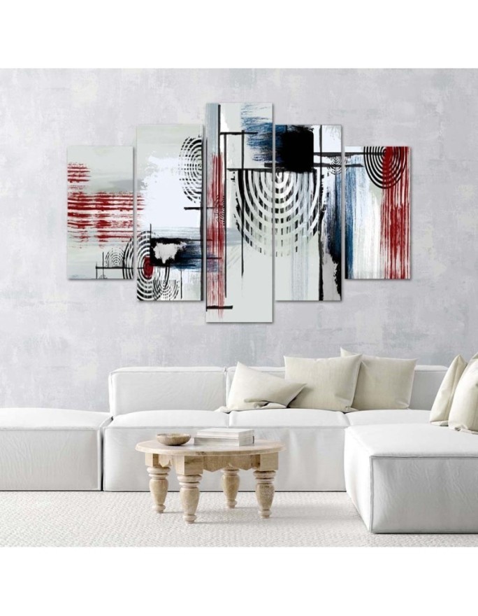 5 Piece Canvas print on canvas - Red grey abstract | FEEBY
