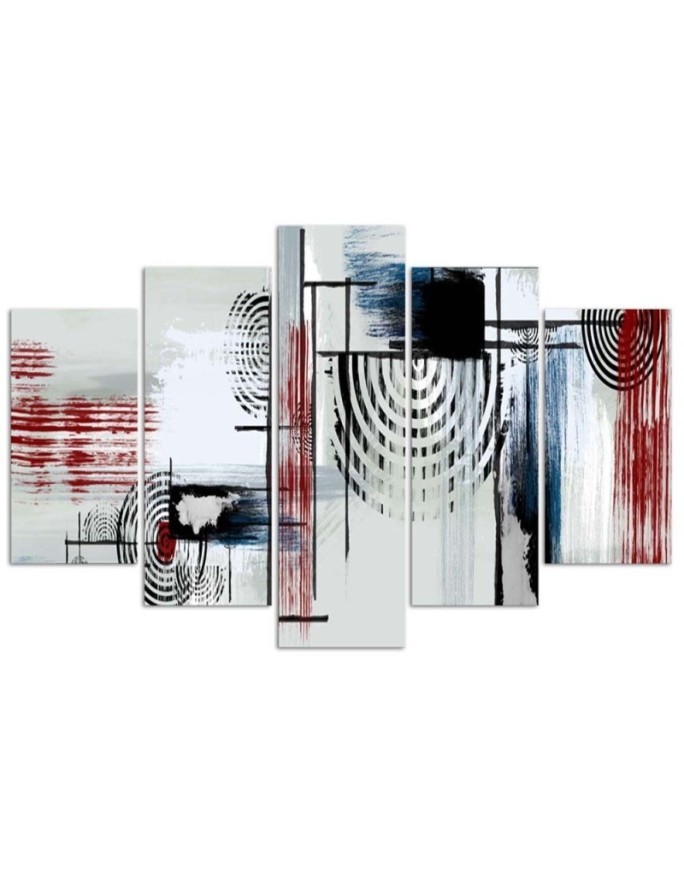 5 Piece Canvas print on canvas - Red grey abstract | FEEBY