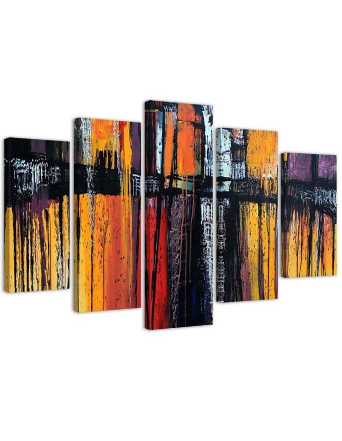 Wall art painting for living room - Orange abstraction 5 parts | FEEBY
