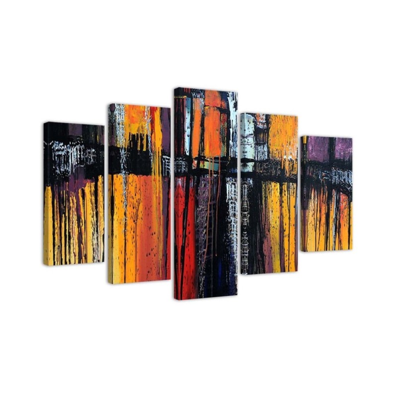 Wall art painting for living room - Orange abstraction 5 parts | FEEBY