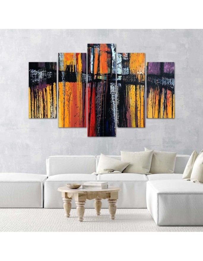 Wall art painting for living room - Orange abstraction 5 parts | FEEBY