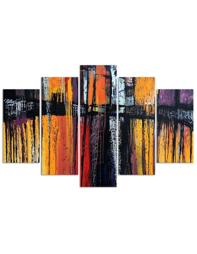 Wall art painting for living room - Orange abstraction 5 parts | FEEBY