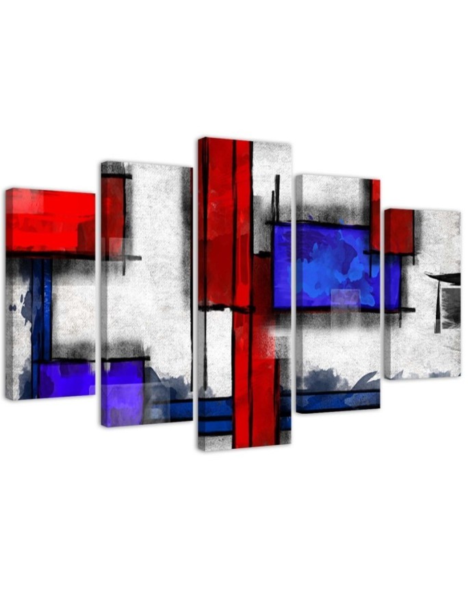5 Piece Canvas print for living room, bedroom - Red and blue abstract | FEEBY