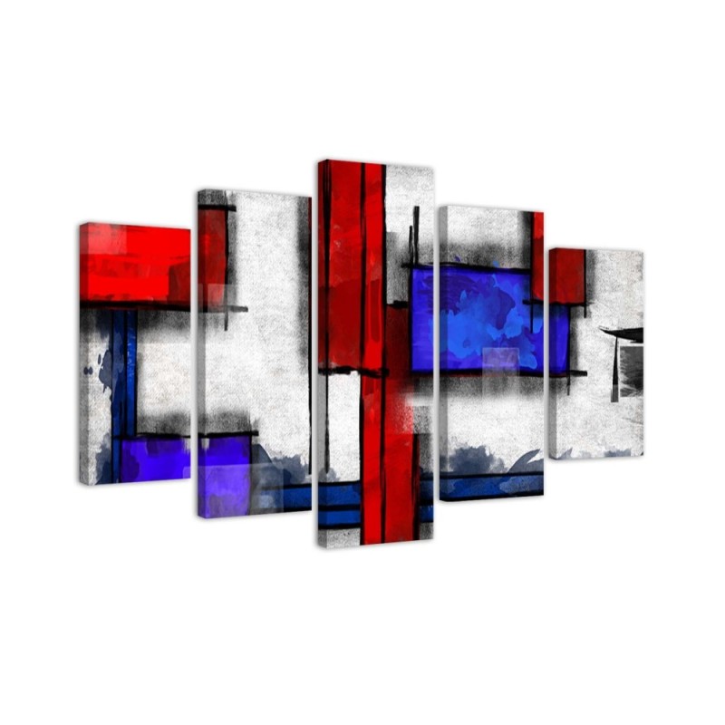 5 Piece Canvas print for living room, bedroom - Red and blue abstract | FEEBY