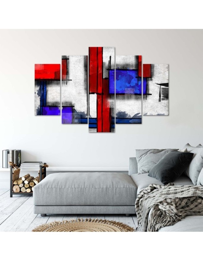 5 Piece Canvas print for living room, bedroom - Red and blue abstract | FEEBY