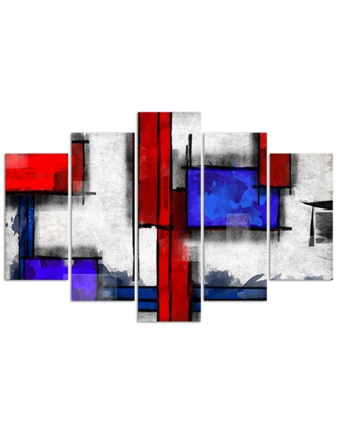 5 Piece Canvas print for living room, bedroom - Red and blue abstract | FEEBY