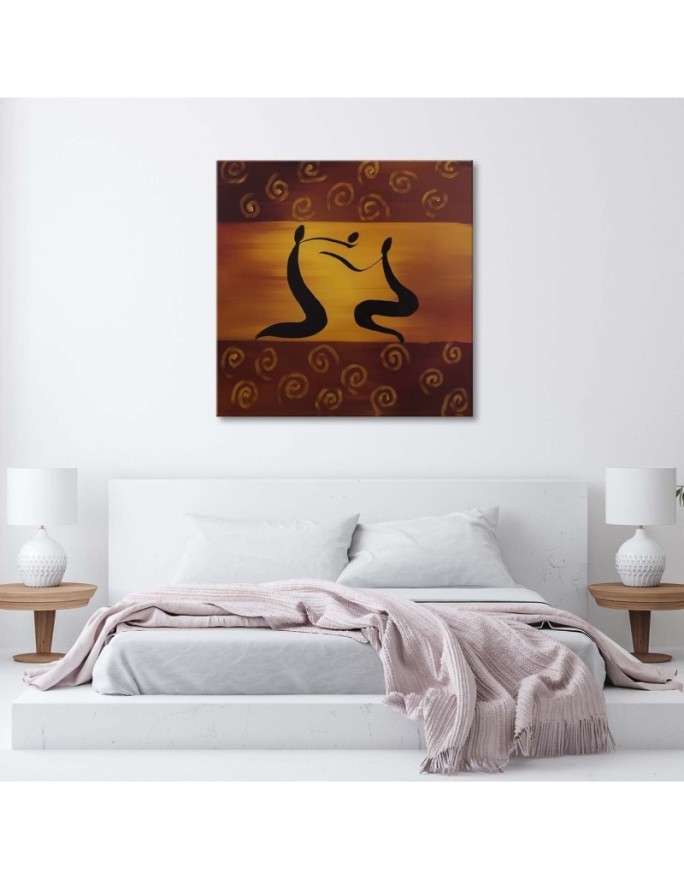Pictures on Canvas  for living room - Africa figures on orange background | FEEBY