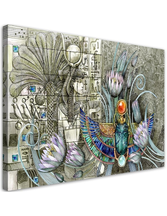 Canvas painting - Egyptian hieroglyphs and scarab | FEEBY