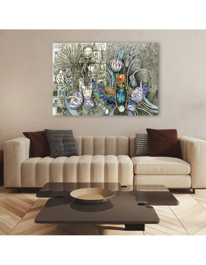 Canvas painting - Egyptian hieroglyphs and scarab | FEEBY