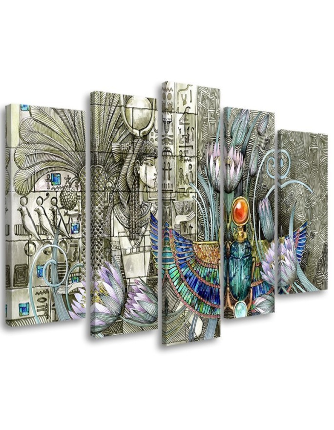5 part canvas painting - Egyptian hieroglyphs and scarab | FEEBY