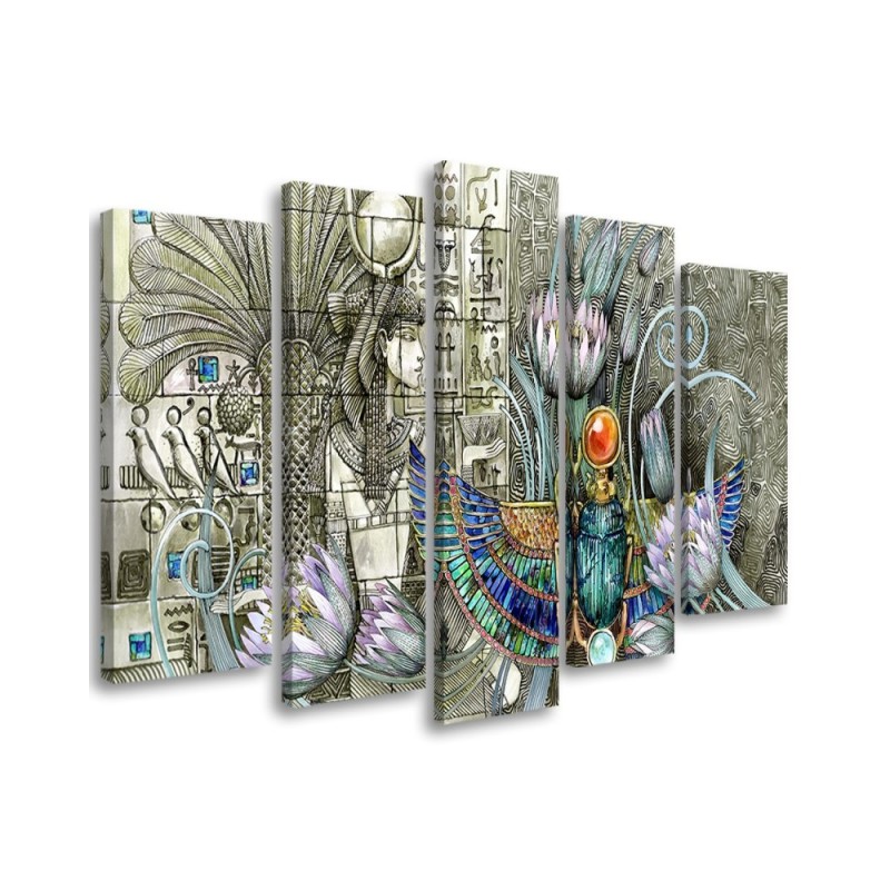 5 part canvas painting - Egyptian hieroglyphs and scarab | FEEBY