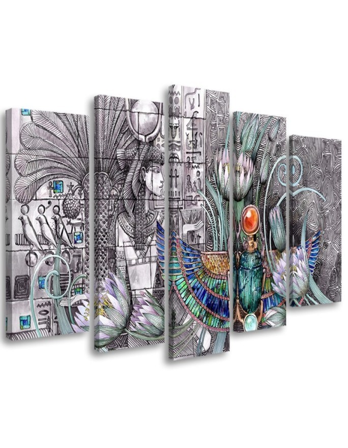 Modern Canvas painting for living room 5 parts - Egyptian pharaoh scarab | FEEBY