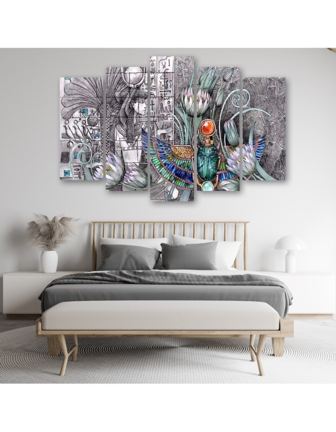 Modern Canvas painting for living room 5 parts - Egyptian pharaoh scarab | FEEBY