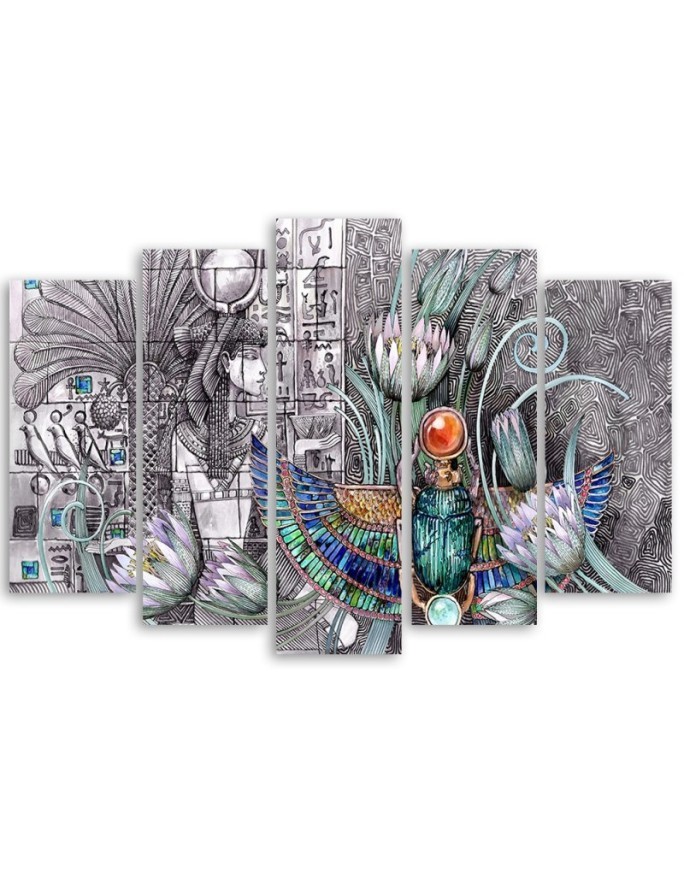Modern Canvas painting for living room 5 parts - Egyptian pharaoh scarab | FEEBY