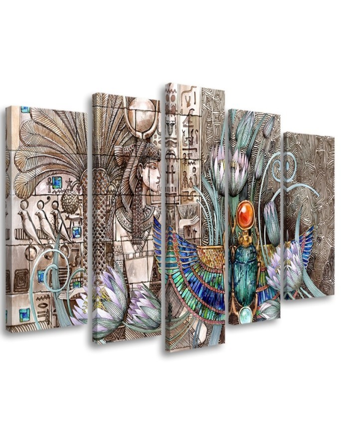 Wall art painting for living room - Egyptian hieroglyphs and scarab | FEEBY