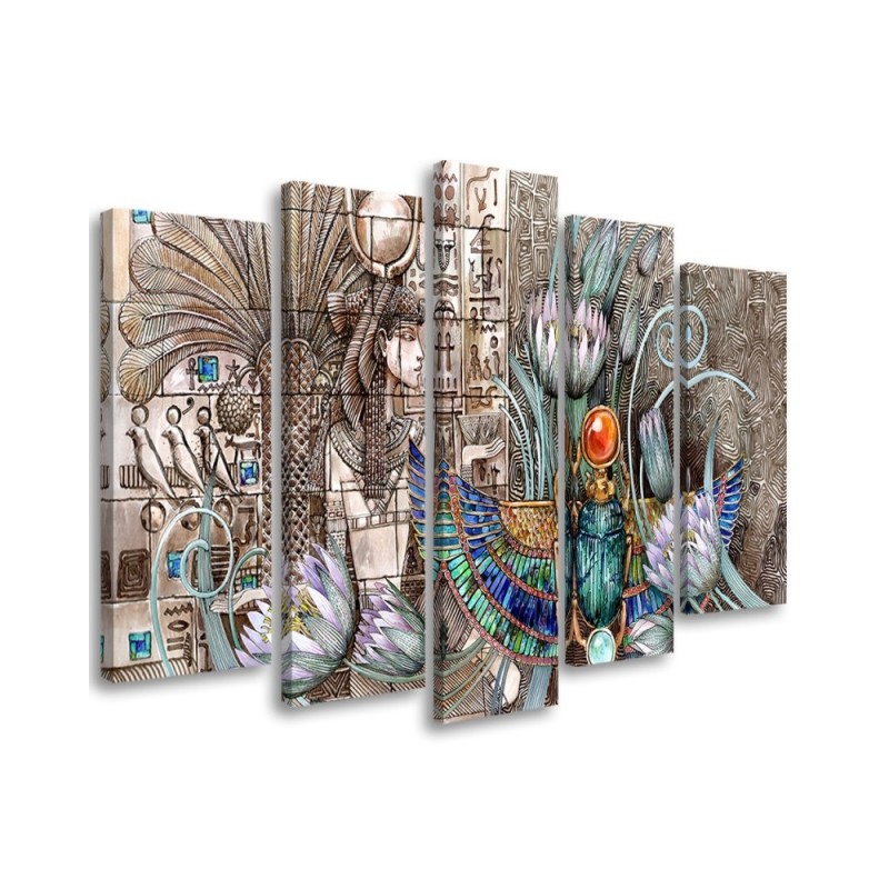 Wall art painting for living room - Egyptian hieroglyphs and scarab | FEEBY