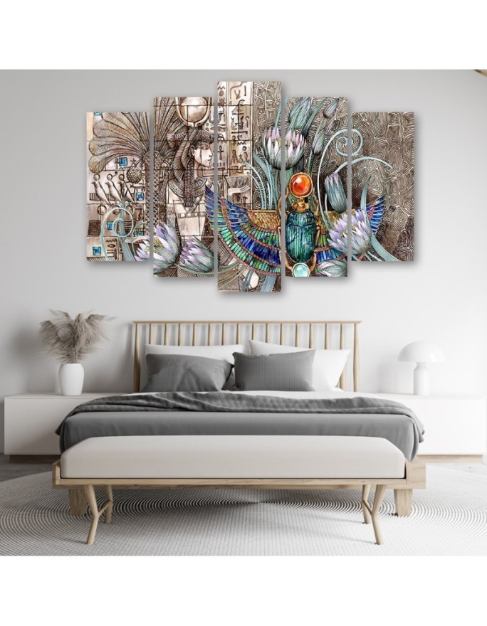 Wall art painting for living room - Egyptian hieroglyphs and scarab | FEEBY