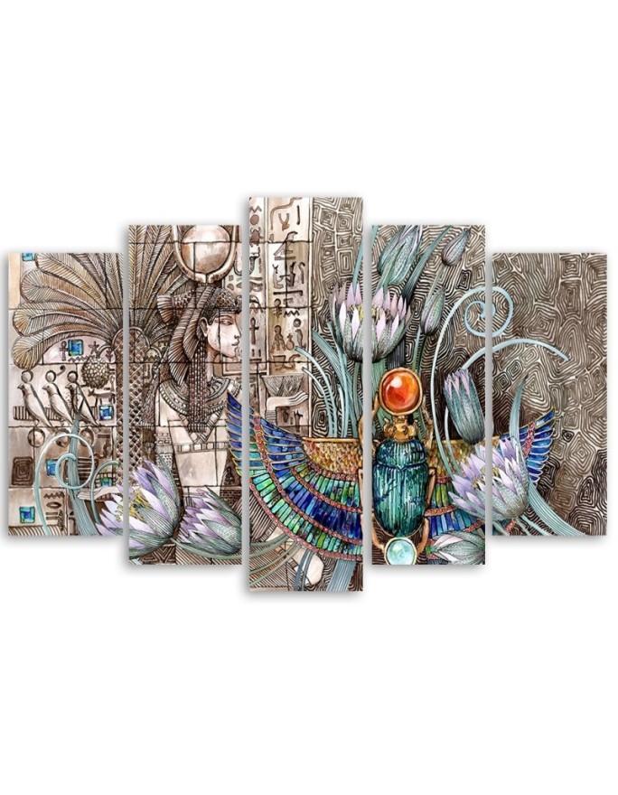 Wall art painting for living room - Egyptian hieroglyphs and scarab | FEEBY