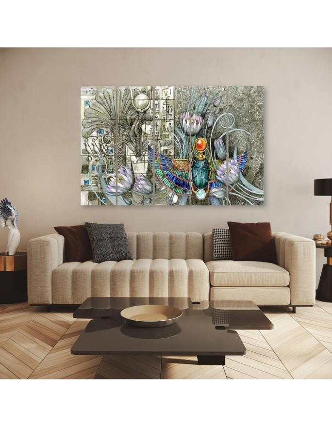 5-part canvas painting - Egyptian hieroglyphs and scarab | FEEBY