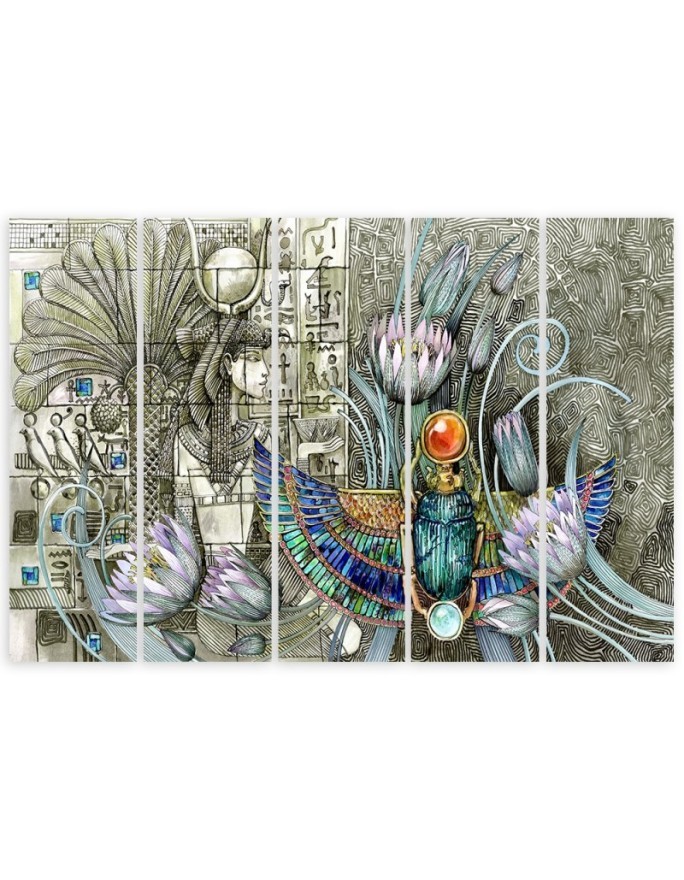 5-part canvas painting - Egyptian hieroglyphs and scarab | FEEBY