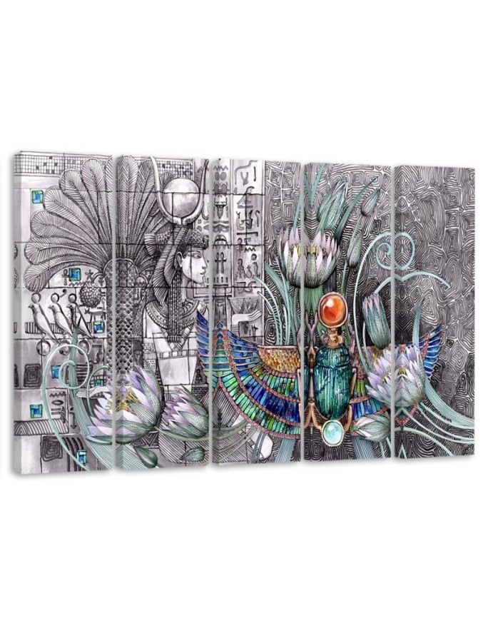 Modern Canvas painting for living room 5 parts - Egyptian pharaoh scarab | FEEBY