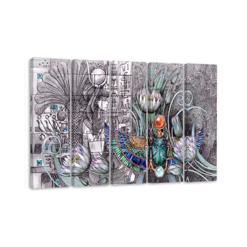 Modern Canvas painting for living room 5 parts - Egyptian pharaoh scarab | FEEBY