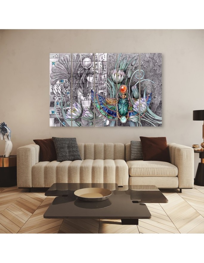 Modern Canvas painting for living room 5 parts - Egyptian pharaoh scarab | FEEBY