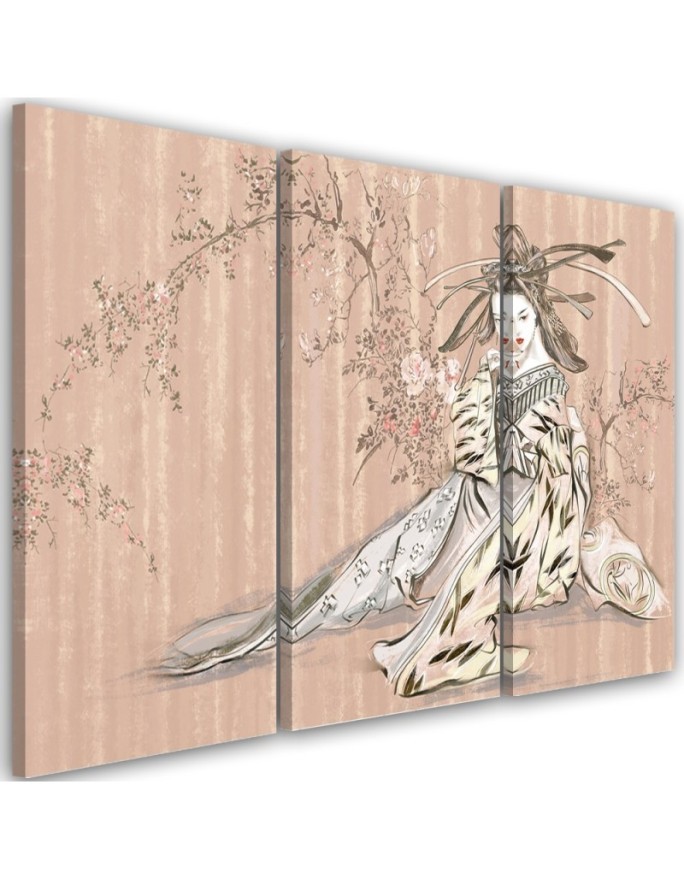 Style painting - Traditional Japanese geisha on pink background | FEEBY