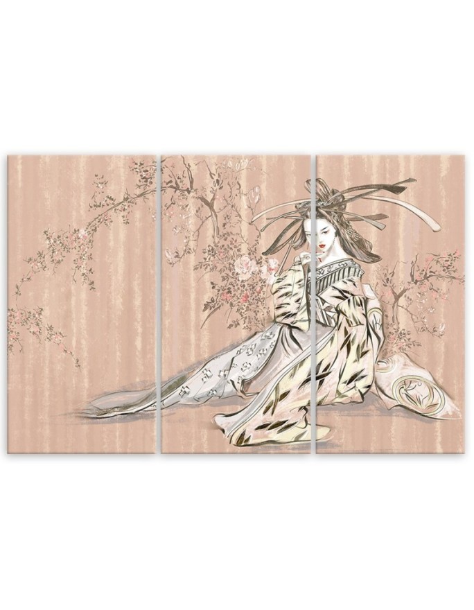 Style painting - Traditional Japanese geisha on pink background | FEEBY