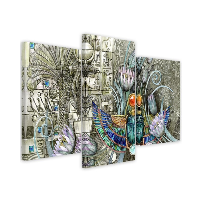 3 part canvas painting - Egyptian hieroglyphs and scarab | FEEBY