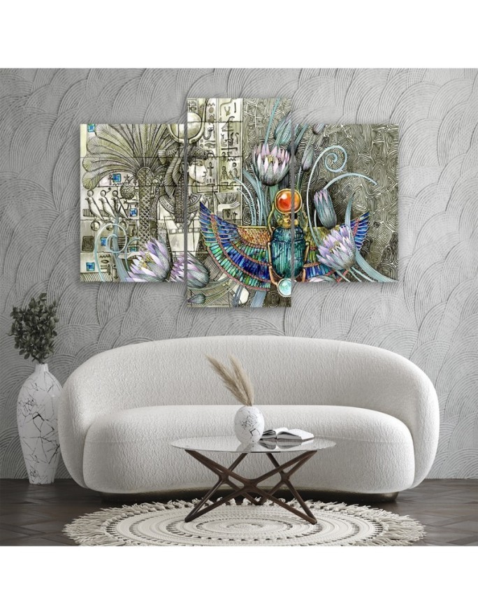 3 part canvas painting - Egyptian hieroglyphs and scarab | FEEBY