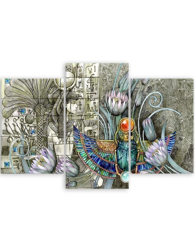 3 part canvas painting - Egyptian hieroglyphs and scarab | FEEBY