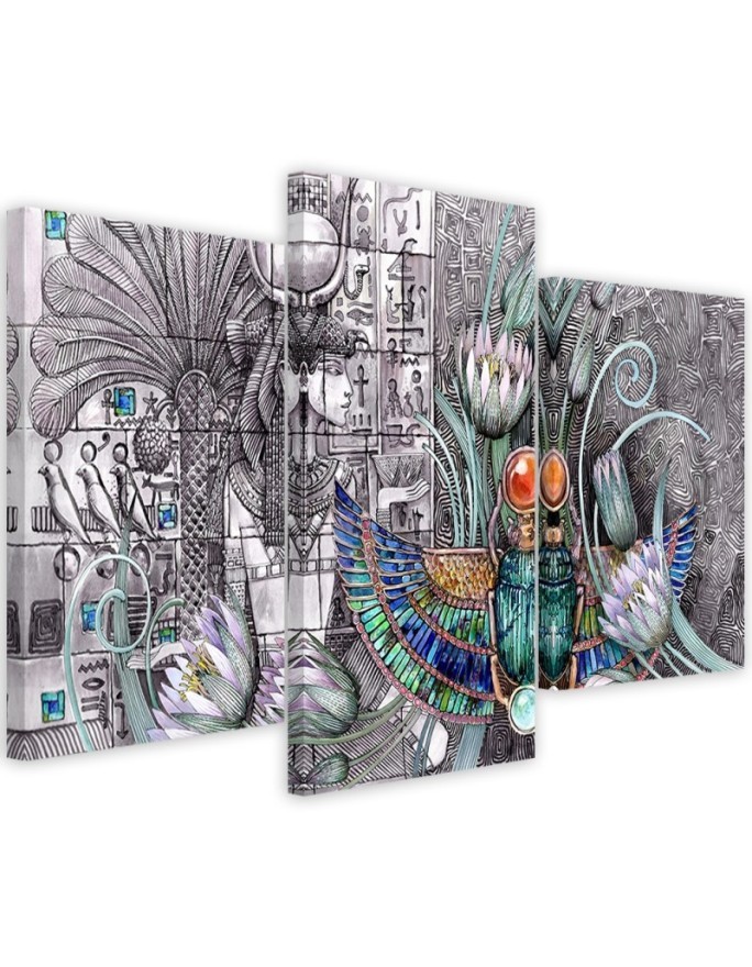 Modern painting for living room 3-part - Egyptian pharaoh scarab | FEEBY