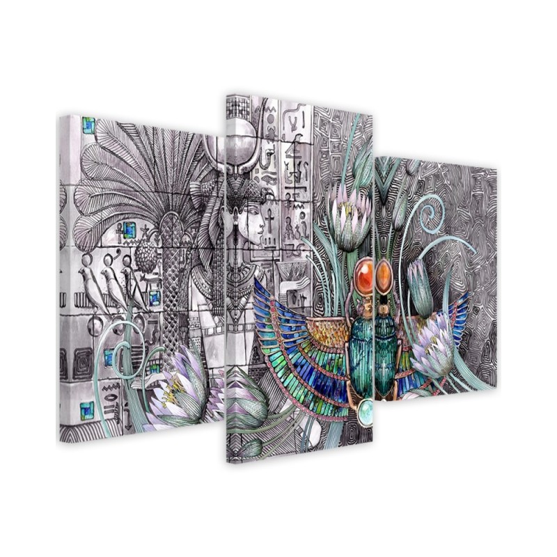 Modern painting for living room 3-part - Egyptian pharaoh scarab | FEEBY