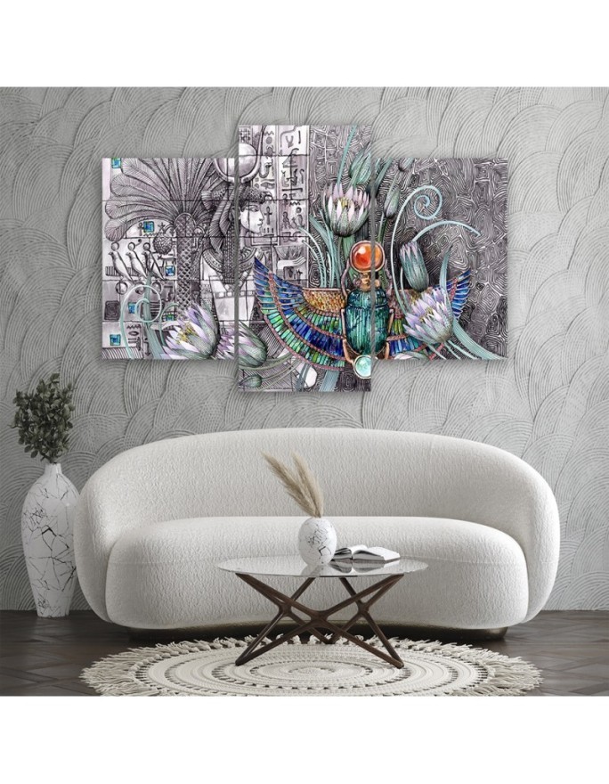 Modern painting for living room 3-part - Egyptian pharaoh scarab | FEEBY